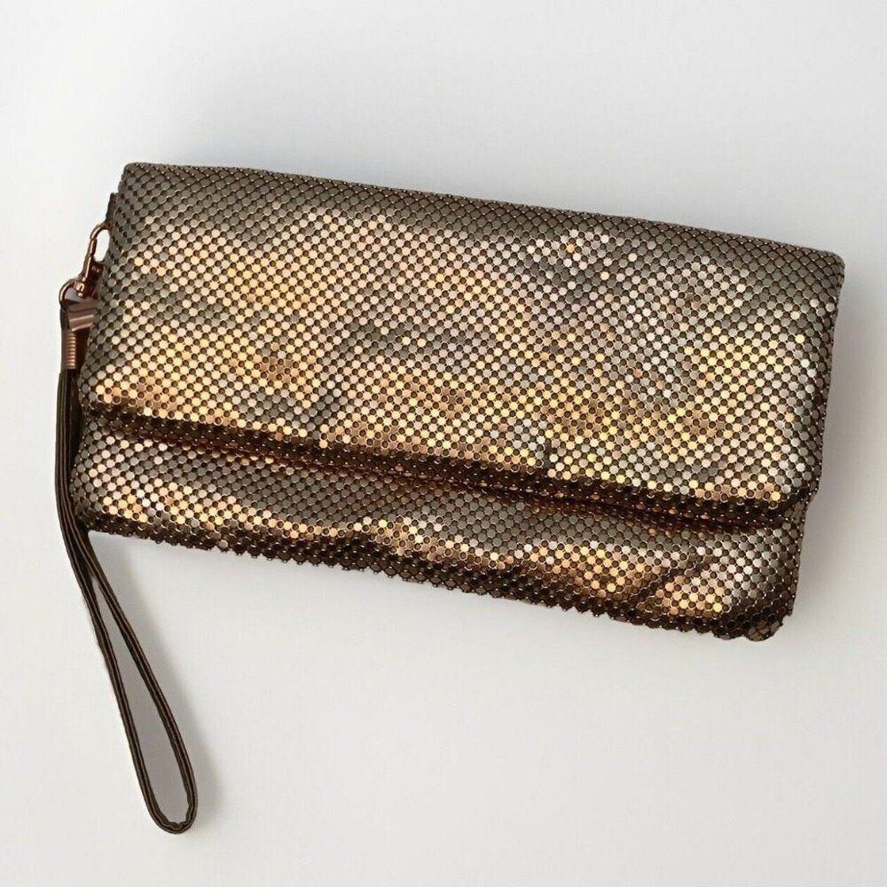 Christopher & Banks Rose Gold Clutch Purse Zipper And Magnetic Closure Metallic